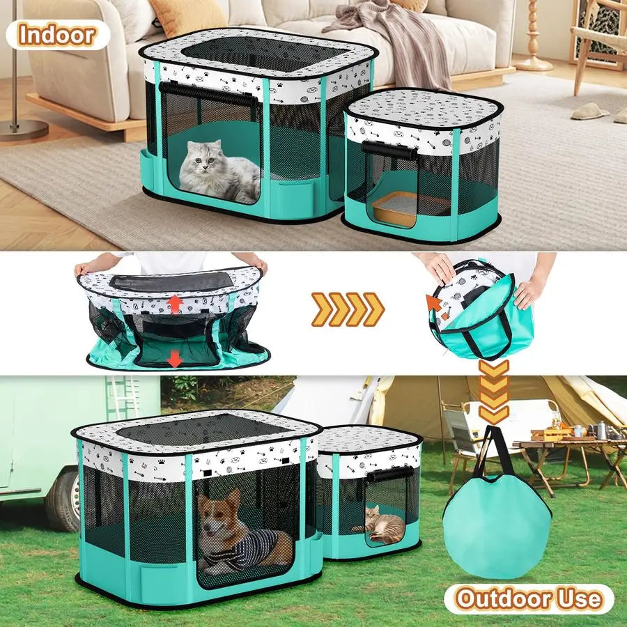 XMSJ Portable Cat Playpen 8 Rod Reinforced Indoor Outdoor Enclosure