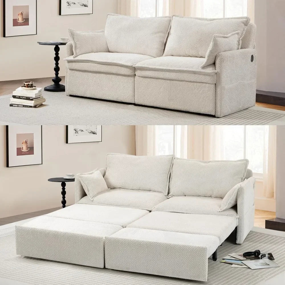 Pull-Out Sofa Bed Convertible Sleeper Corduroy With USB Charging