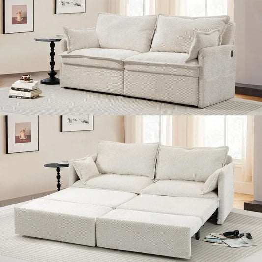 Pull-Out Sofa Bed Convertible Sleeper Corduroy With USB Charging