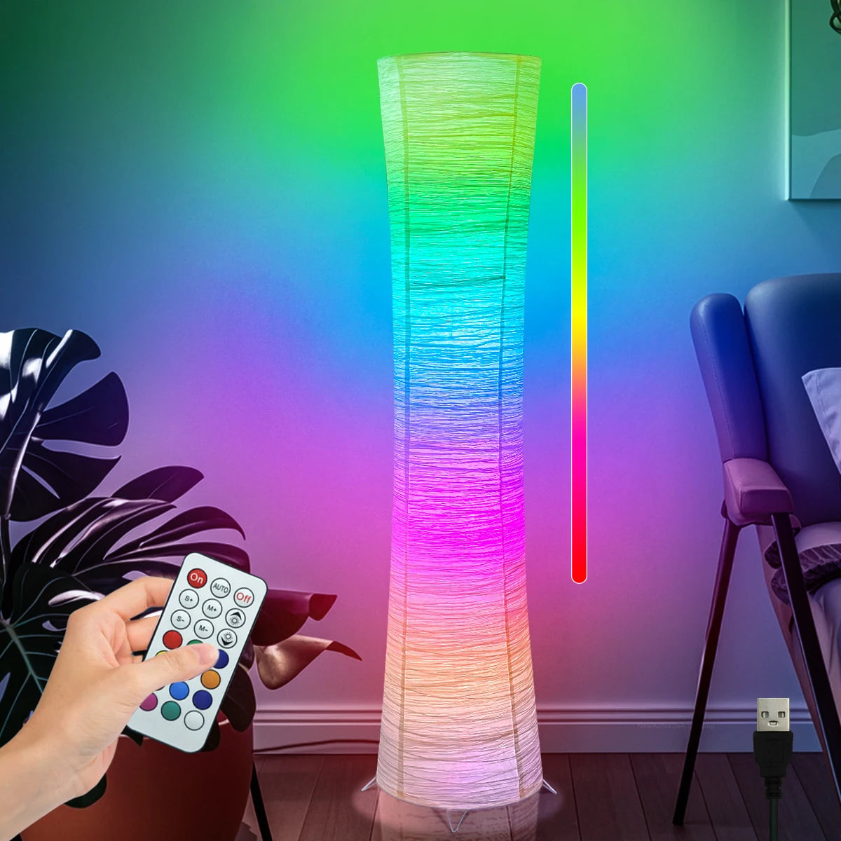 Paper Floor Lamp With RGB Color Changing LEDs And Remote