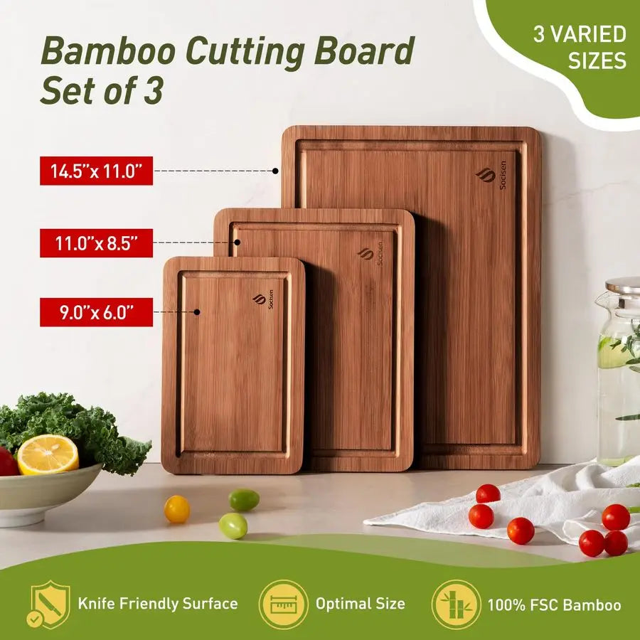 Packs Bamboo Cutting Board Set With Non Slip Durable Feet