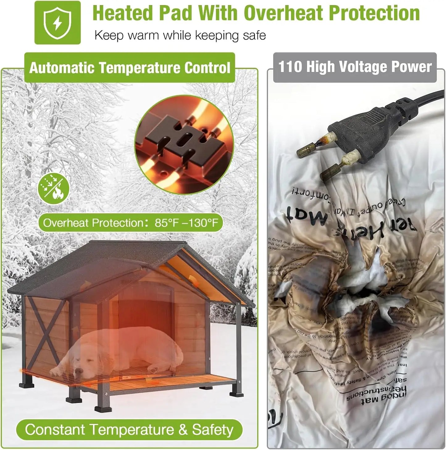 Insulated Heated Weatherproof Outdoor Dog House With Pad And Frame