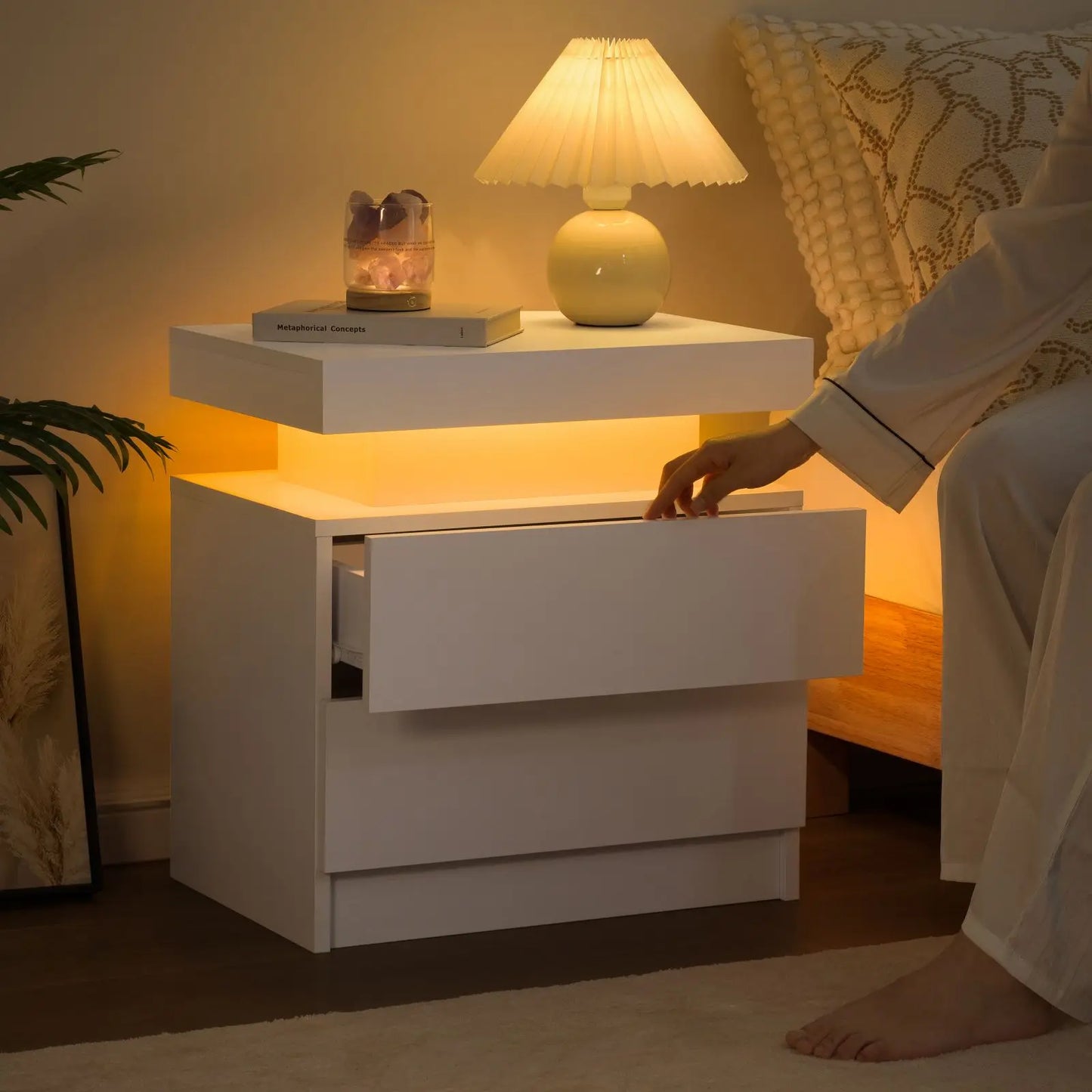 Cubehom LED Nightstands With RGB Lights And Two Drawers