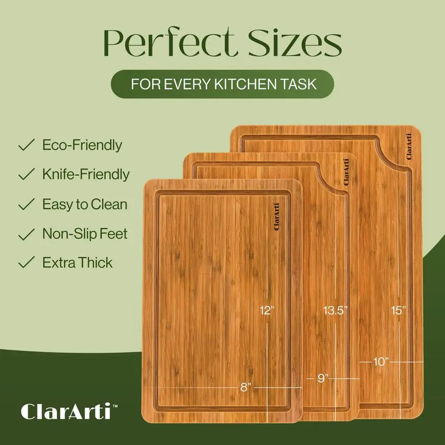 Bamboo Cutting Board Set Non Slip Eco Friendly Three Piece