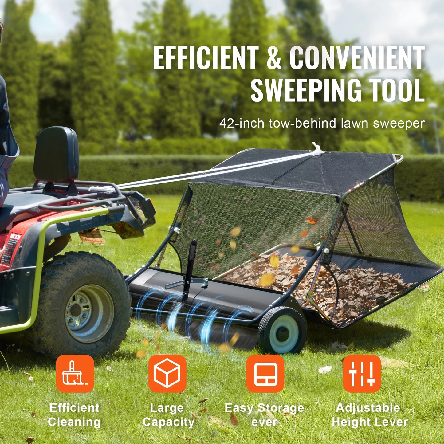 SucceBuy Lawn Sweeper Tow Behind Debris Collector 12 cu ft