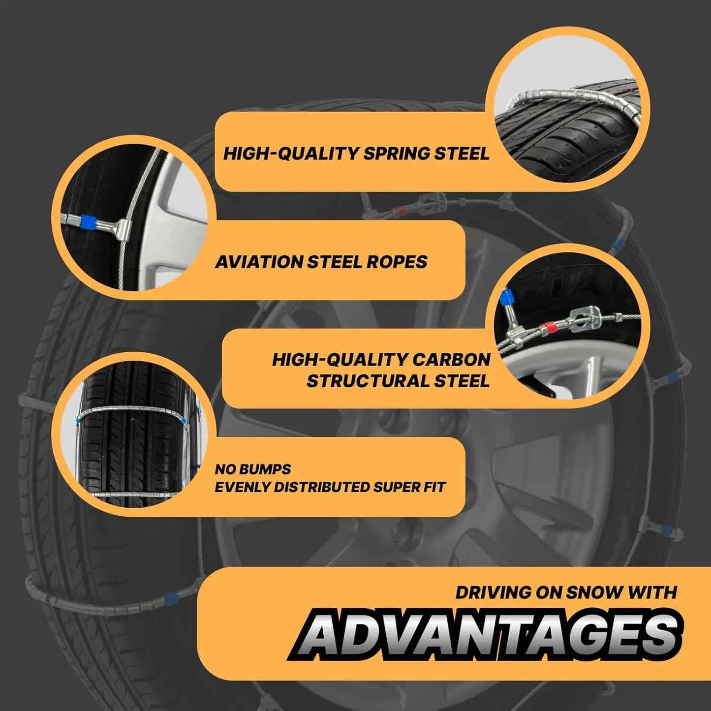 Quick-Fit Snow Chains For Cars, Light Trucks And SUVs Easy-Install