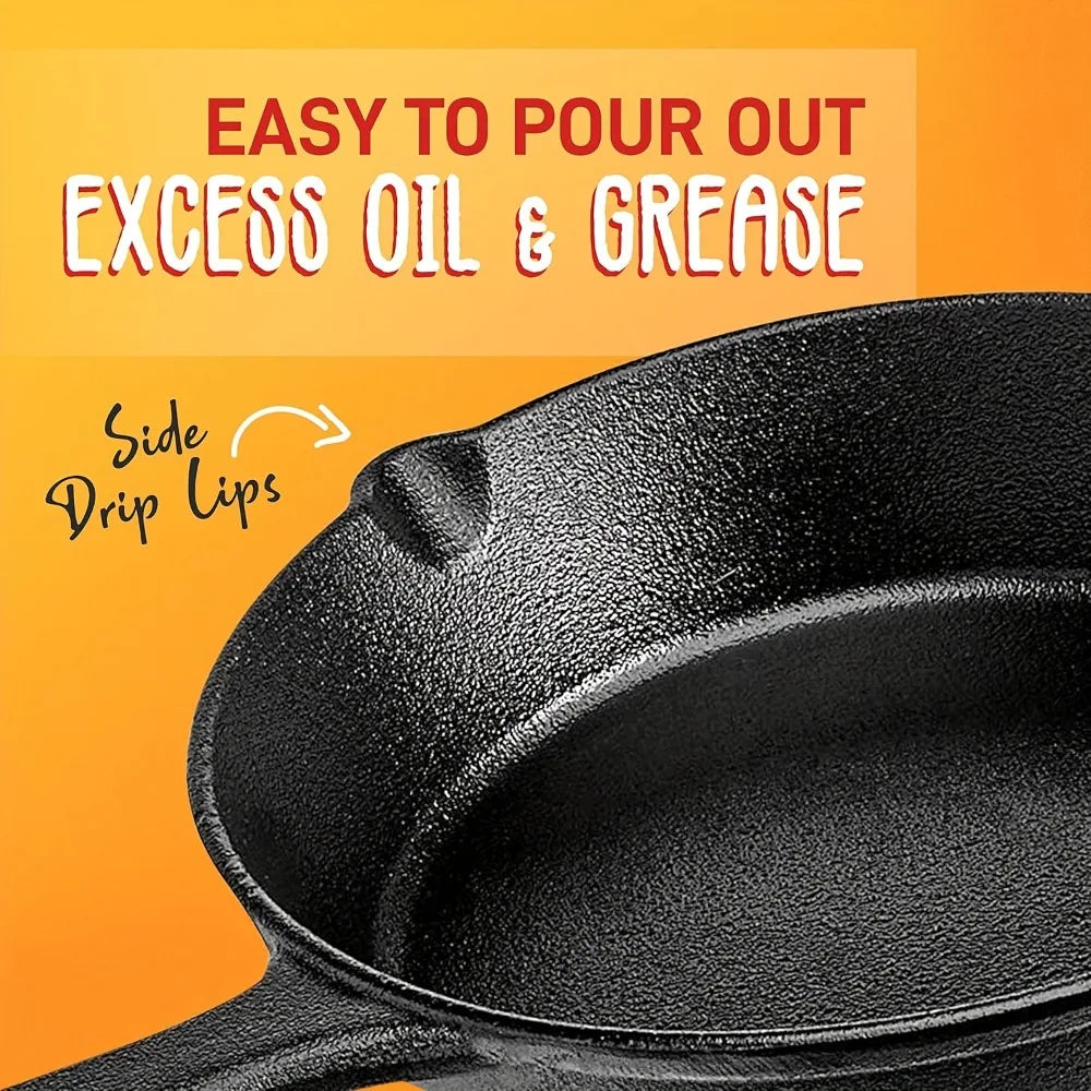 AEDG Cast Iron Skillet Set Three Piece Preseasoned Heavy Duty Pans Oven Grill
