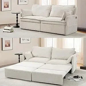 Pull-Out Sofa Bed Convertible Sleeper Corduroy With USB Charging