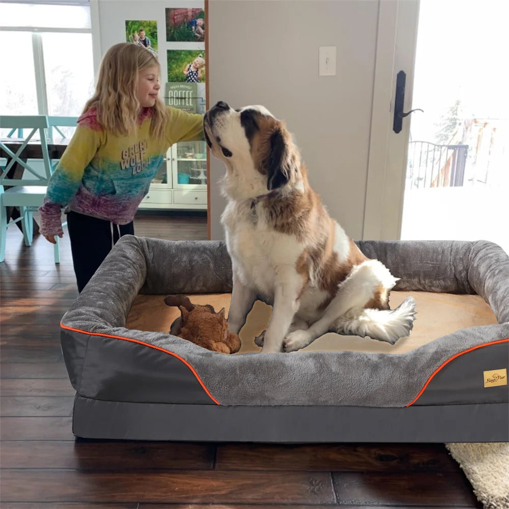 BORWART Waterproof Orthopedic Memory Foam Dog Bed With Removable Cover