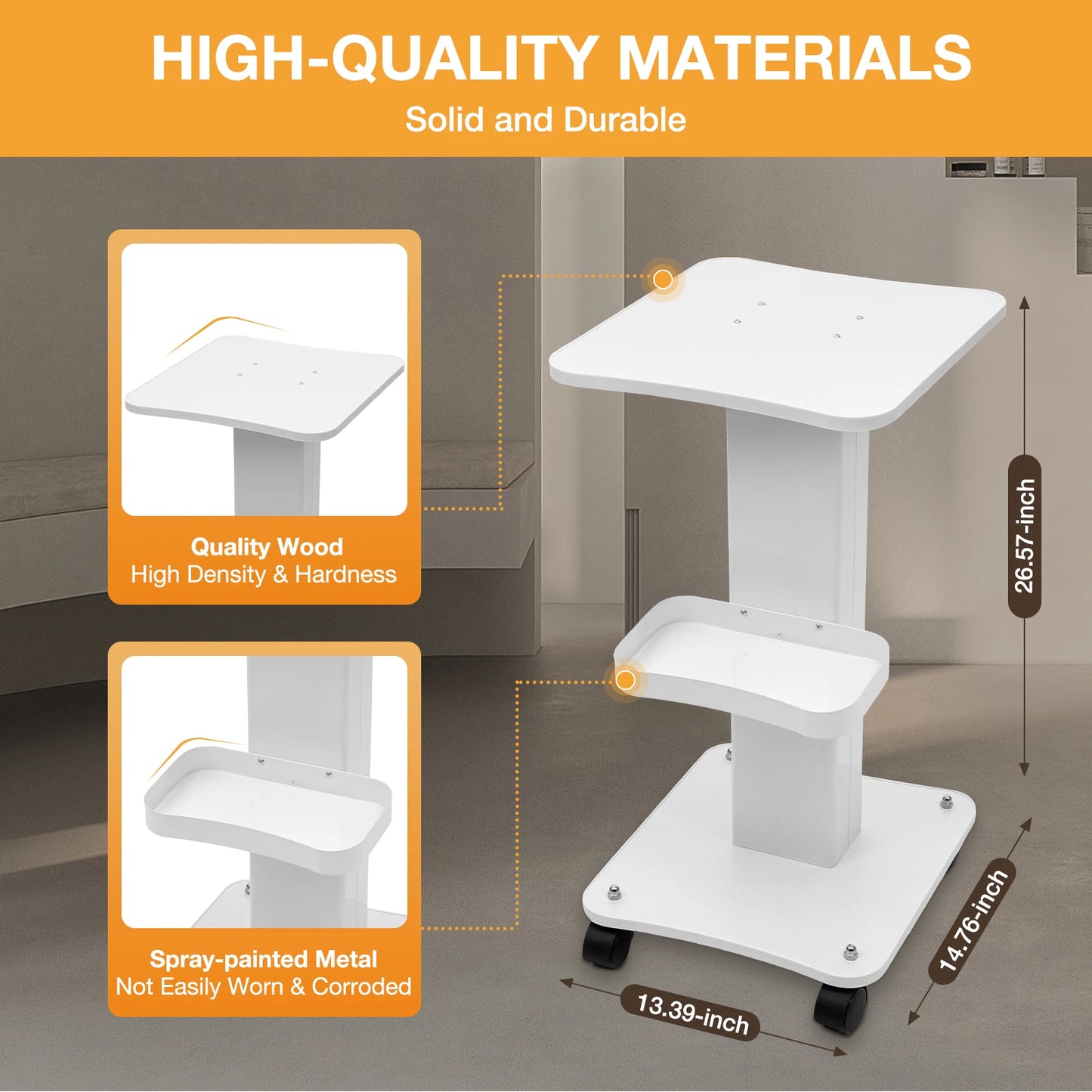 ABS Beauty Salon Trolley Simplicity Pedestal Rolling Cart 40Kg