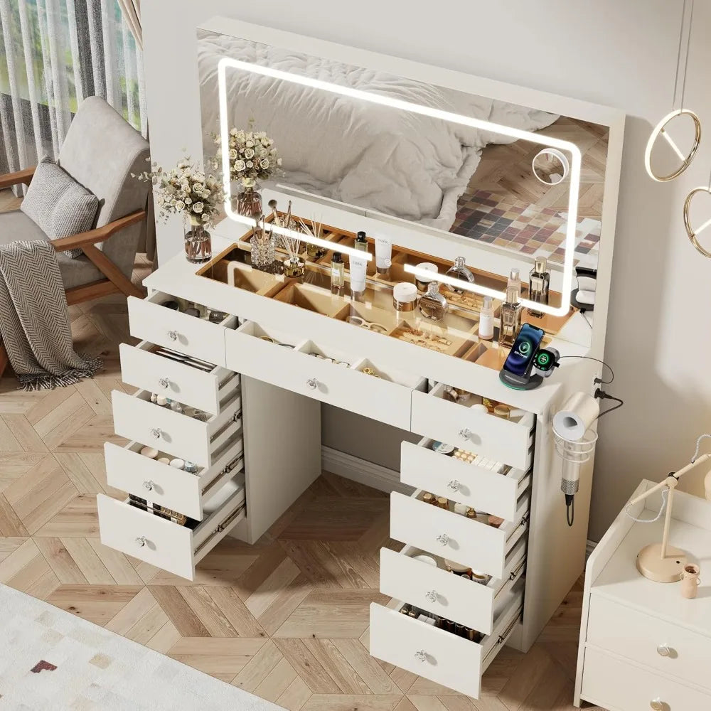 Makeup Vanity Desk With LED Mirror And Drawers