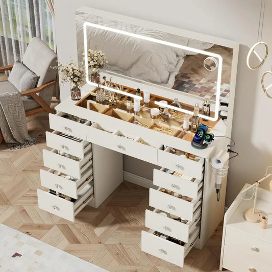 Makeup Vanity Desk With LED Mirror And Drawers