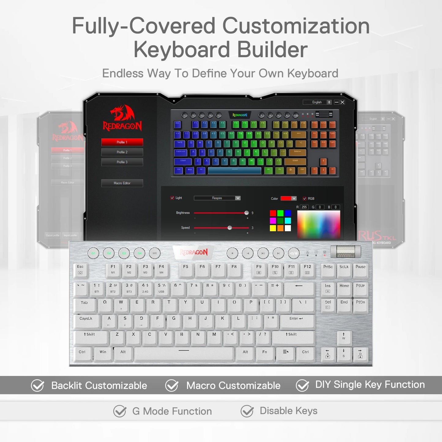 Redragon K621 Horus TKL Wireless RGB Low Profile Mechanical Keyboard