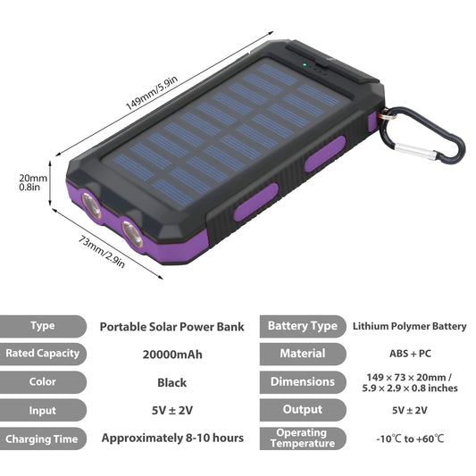 Solar Charger 20000mAh Waterproof Power Bank With LED Flashlight