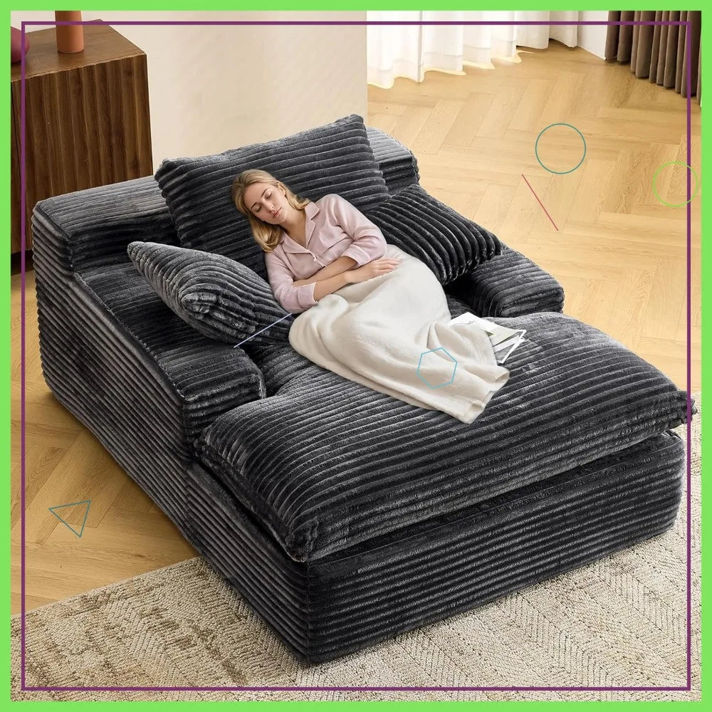 Oversized Corduroy Chaise Lounge Sofa Bed No Assembly Required