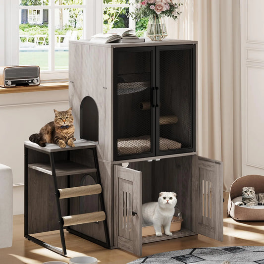 HiMISSCN Cat Litter Box Furniture Enclosed With Doors Odor Control