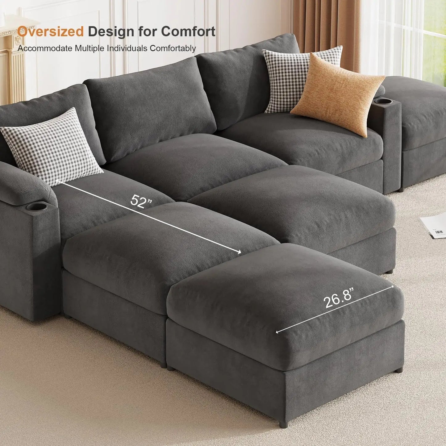 Velvet Modular Sectional Sofa U Shaped Sleeper Couch Living Room
