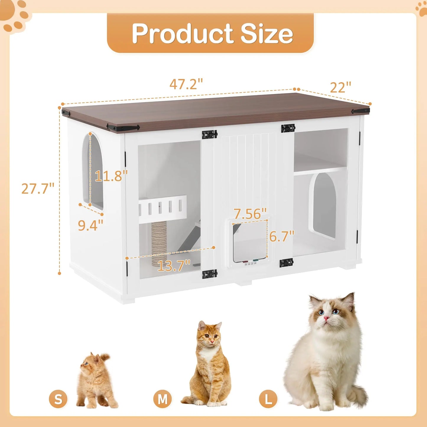 Cat House Hidden Litter Box Enclosure With Led Light, Scratch Pad, Smart Doors