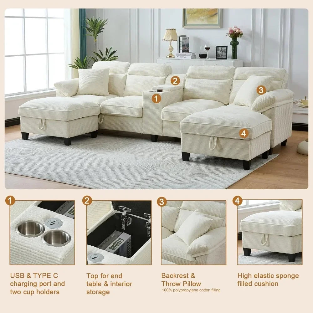 GUANGBAI U Shaped Cloud Couch Sectionals Modern Oversized Modular Sofa