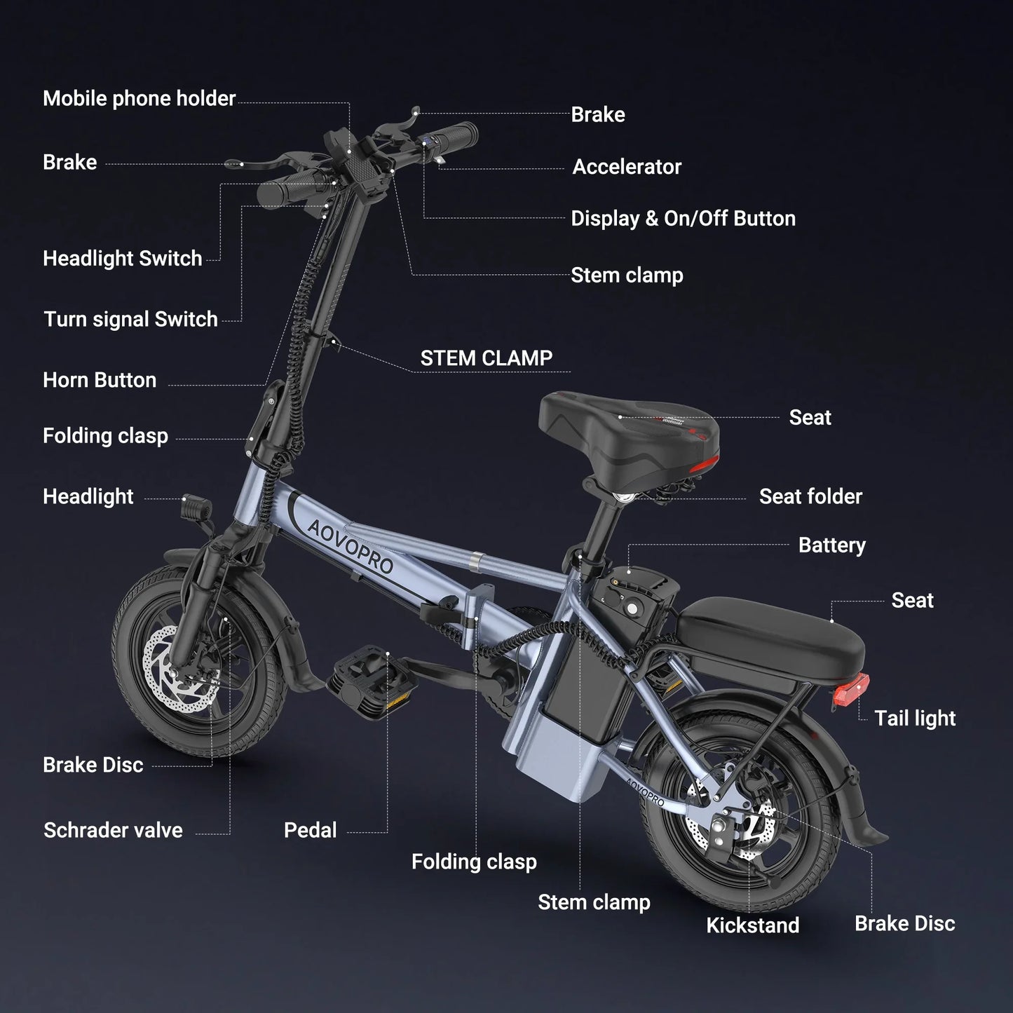 AOVOPRO EB60 Foldable Electric Bike Dual Seat 500W 48V