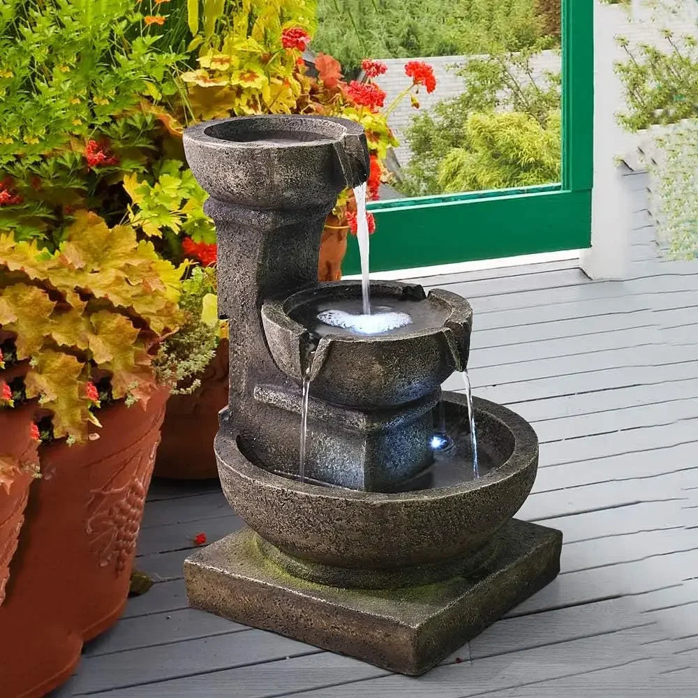 XMSJ Outdoor Waterfall Fountain With LED Lights For Patio