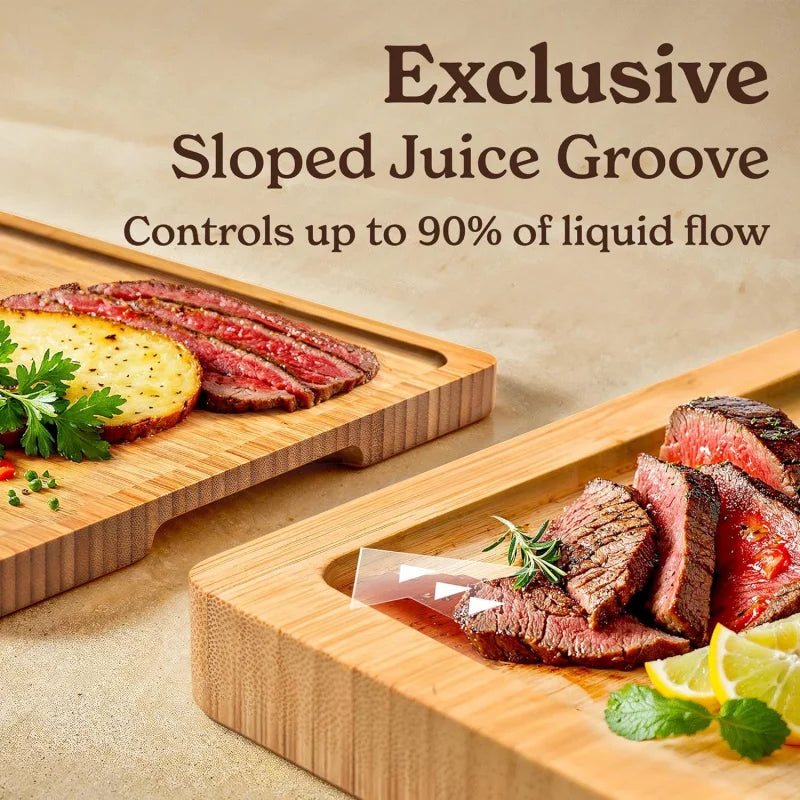 Bamboo Cutting Board Set With Holder For Charcuterie And Kitchen Prep