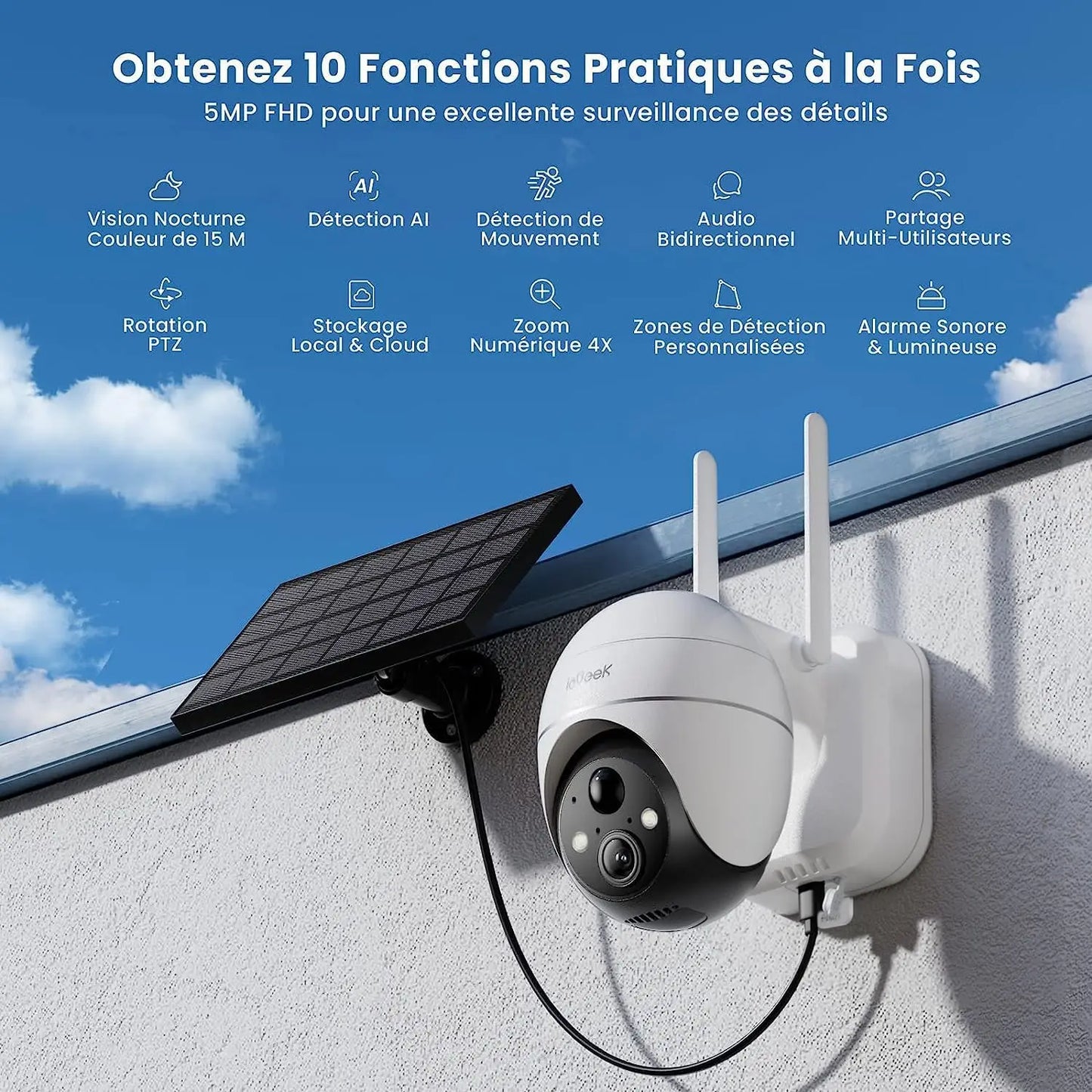 IEGEEK 5MP Wireless Outdoor WiFi Surveillance Camera With Solar Power
