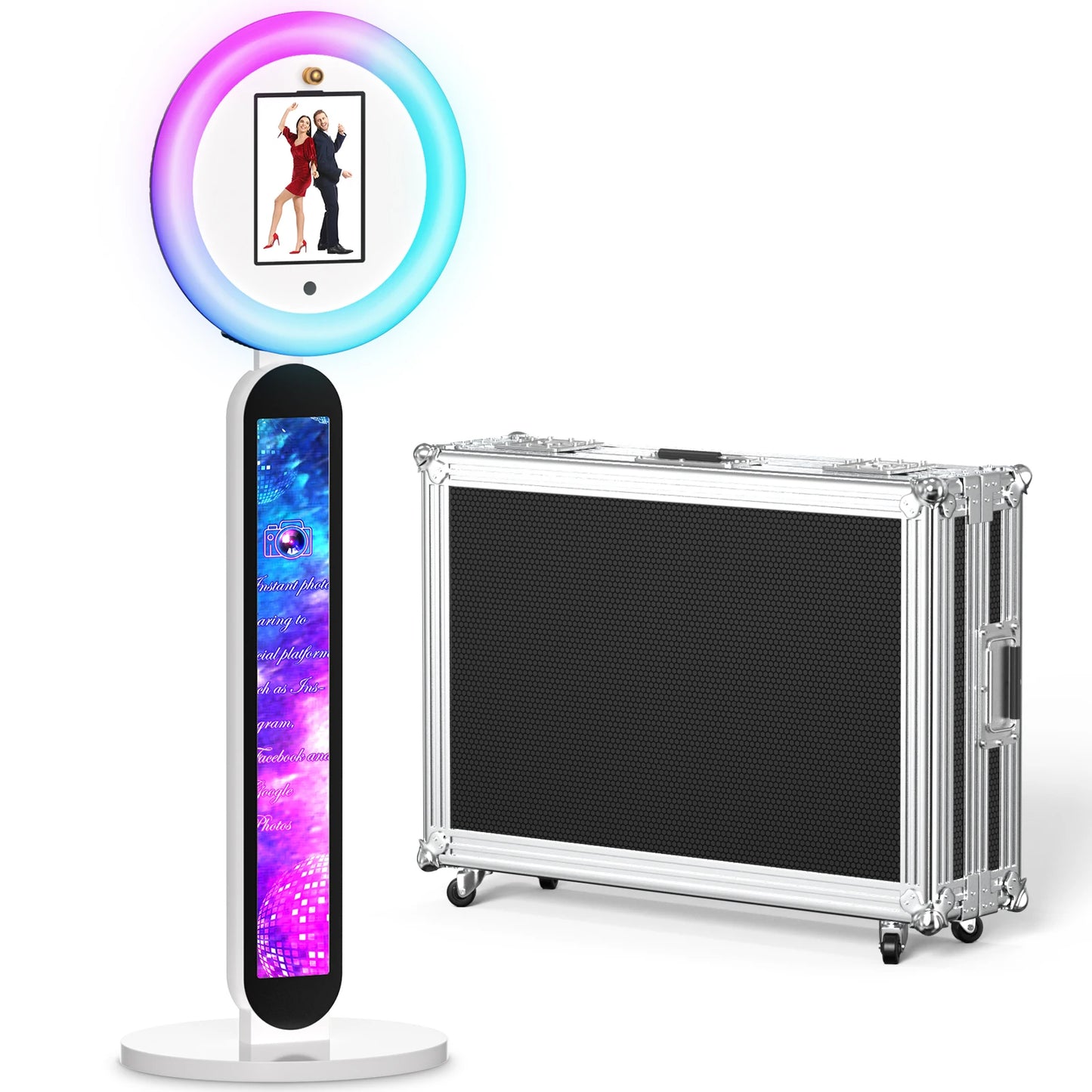 Portable iPad Photo Booth Machine Selfie Stand Via Remote APP Control With RGB Ring Light For Party Wedding Events With Case