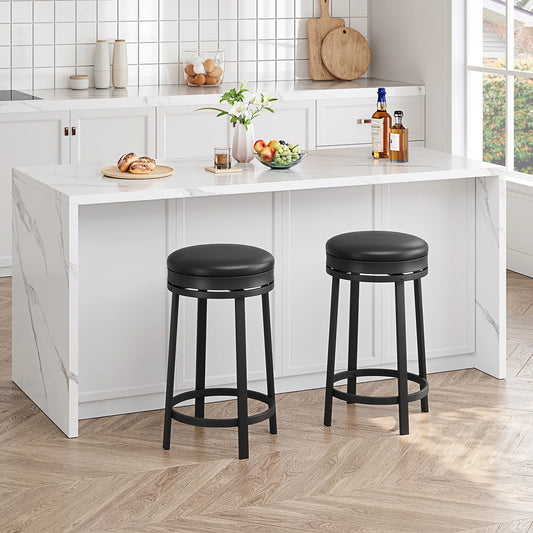 TWISTER.CK Backless Swivel Bar Stools, PU Leather, Metal Frame