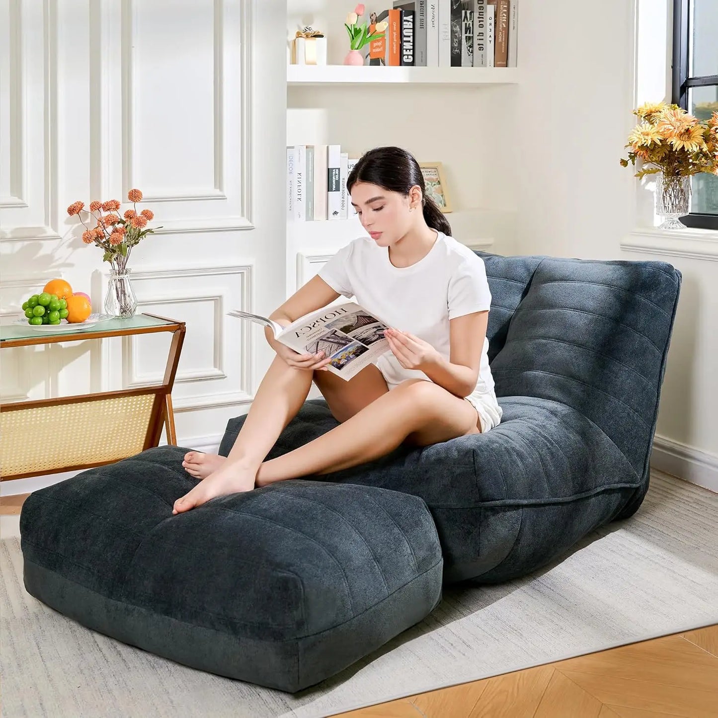 XMSJ Bean Bag Chair With Ottoman And Memory Foam Sofa