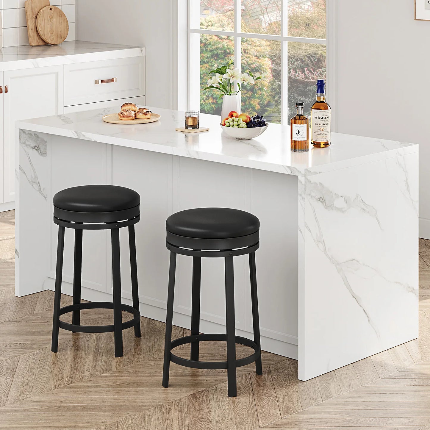 TWISTER.CK Backless Swivel Bar Stools, PU Leather, Metal Frame