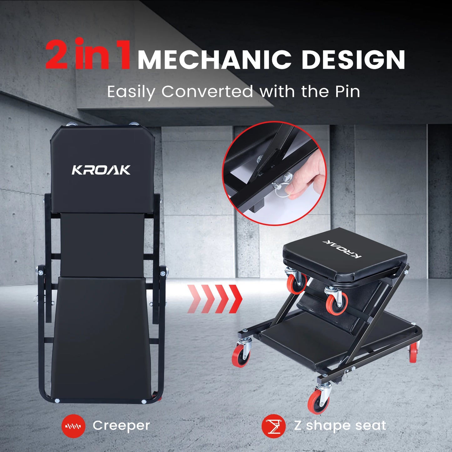 Mechanic Creeper 2 In 1 Garage Shop Seat With Wheels