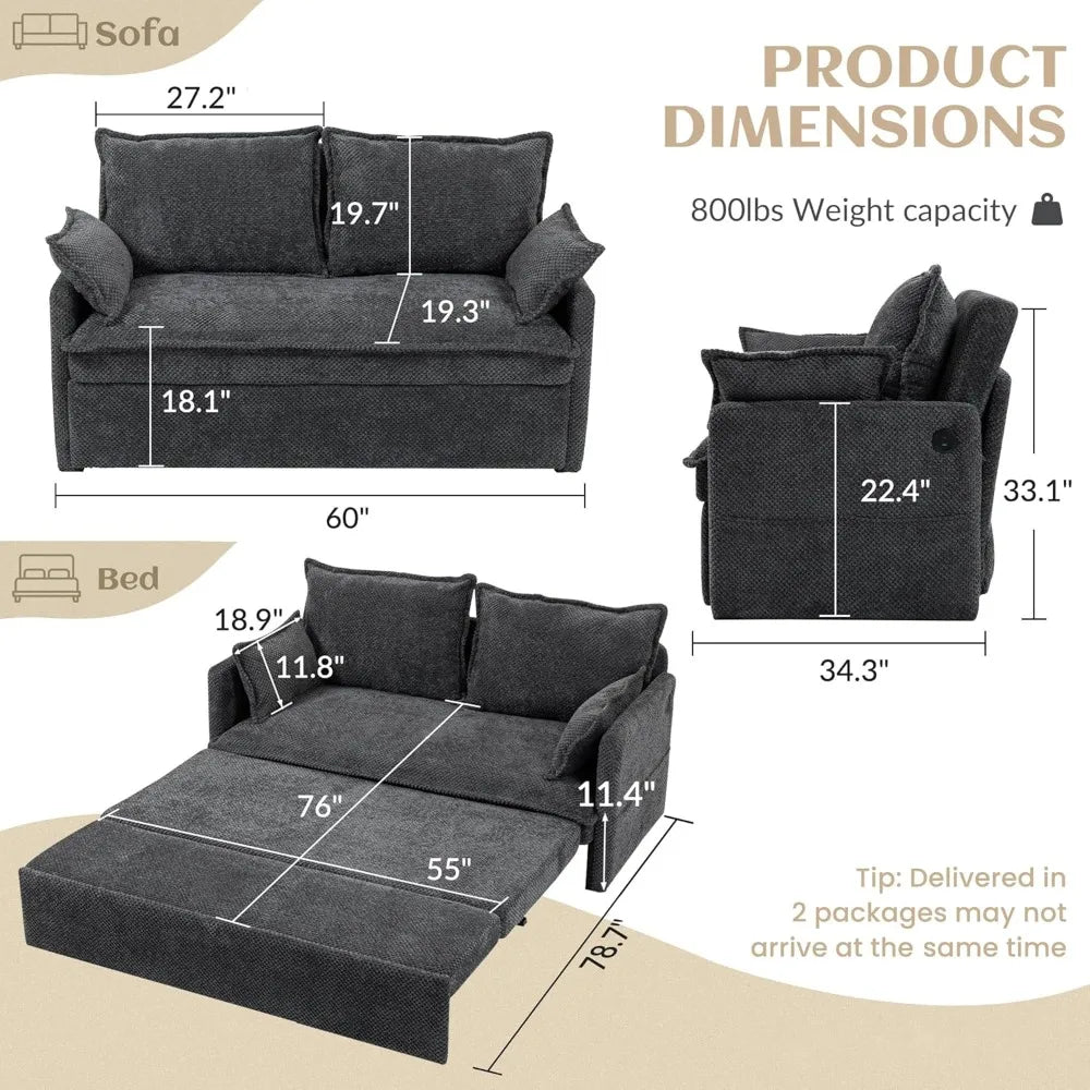 Pull-Out Sofa Bed With USB Charging And Side Pockets