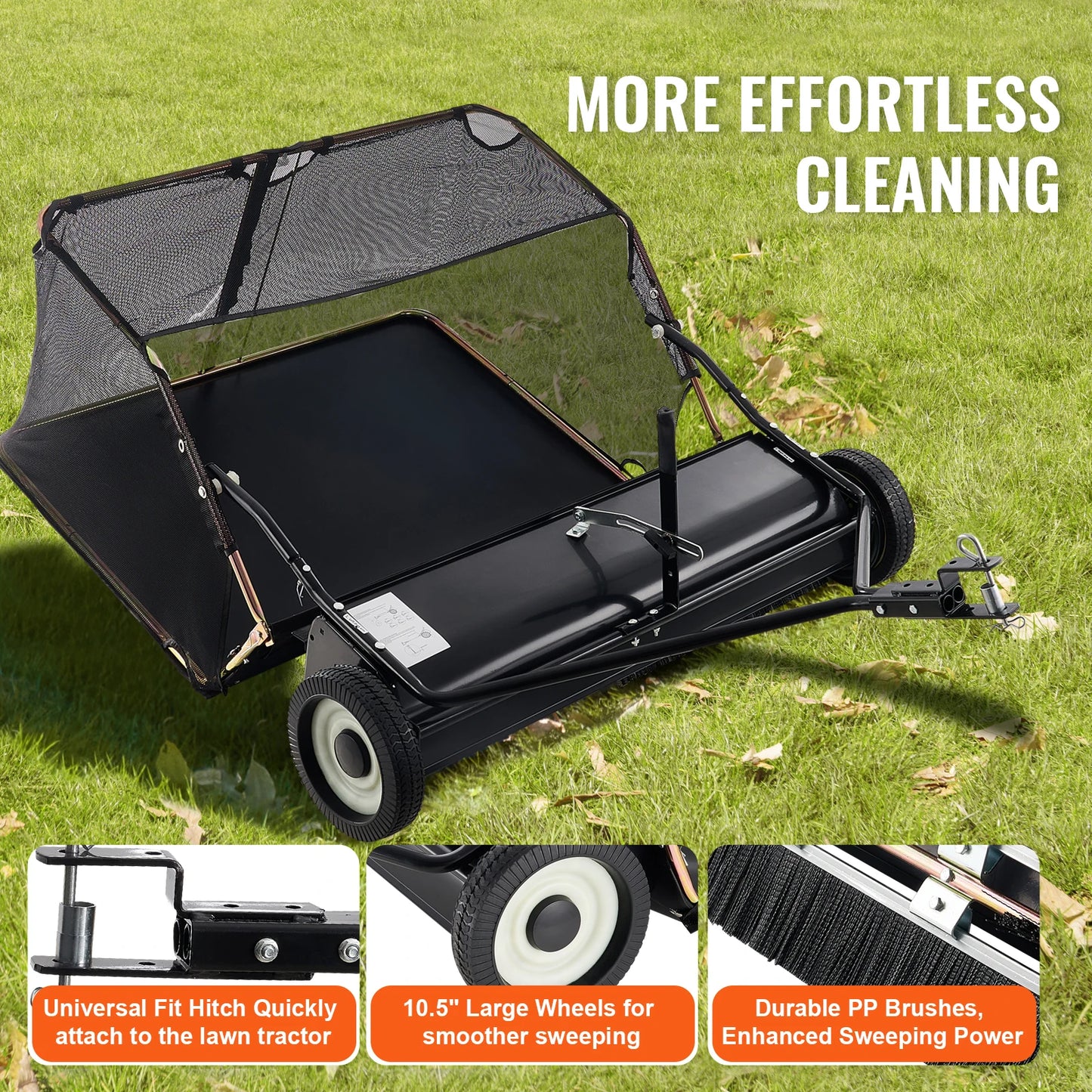 SucceBuy Lawn Sweeper Tow Behind Debris Collector 12 cu ft