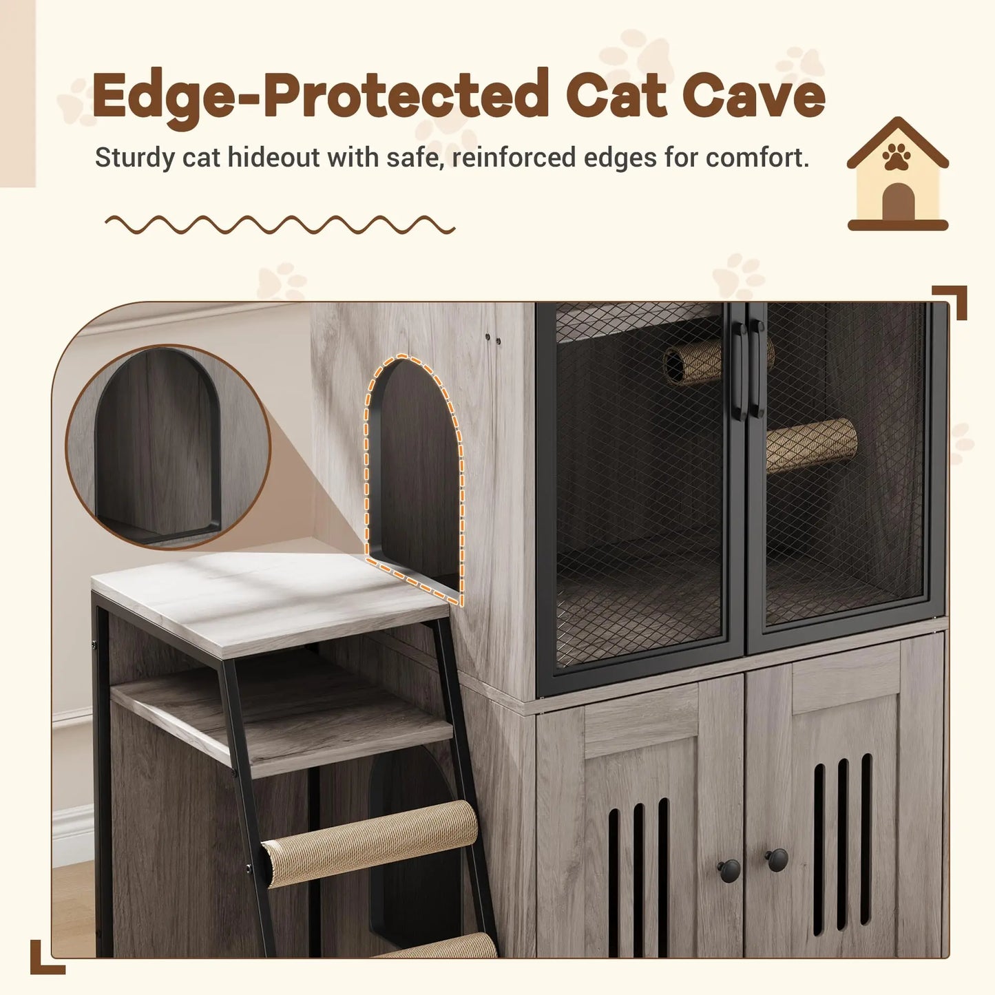 HiMISSCN Cat Litter Box Furniture Enclosed With Doors Odor Control
