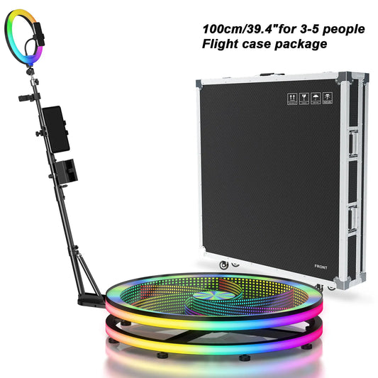 Glass Material 360 Rotating Photo Booth Machine 39.4 Inch With RGB Ring Light App Control For Parties Events With Freight Case