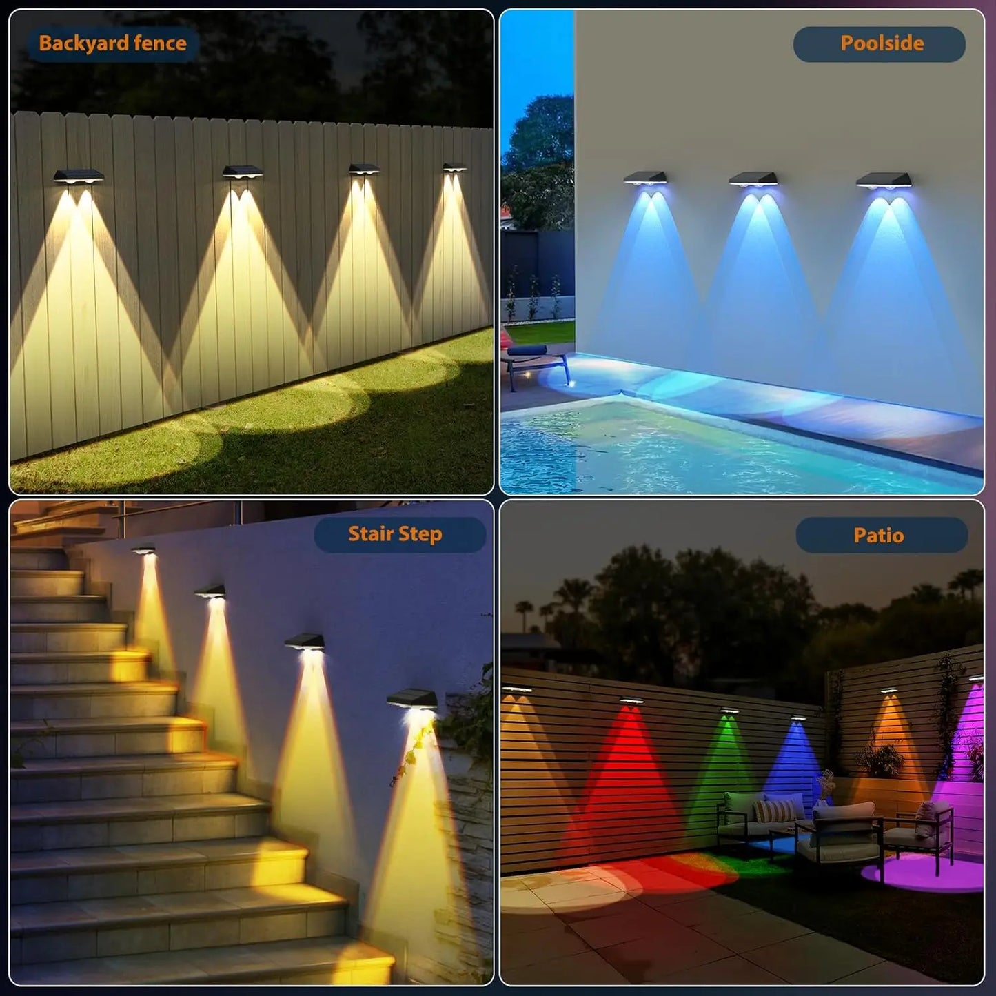 XMSJ Solar Fence Lights RGB and Warm White Dusk To Dawn Outdoor Waterproof