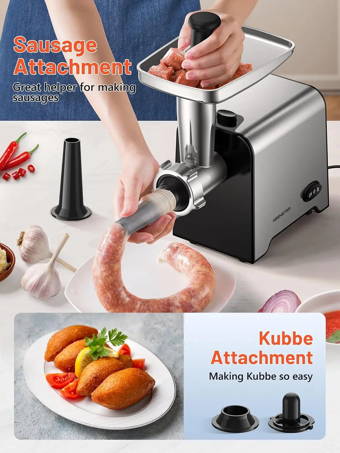 Heavy Duty Electric Meat Grinder With Sausage Stuffer Kubbe Kit