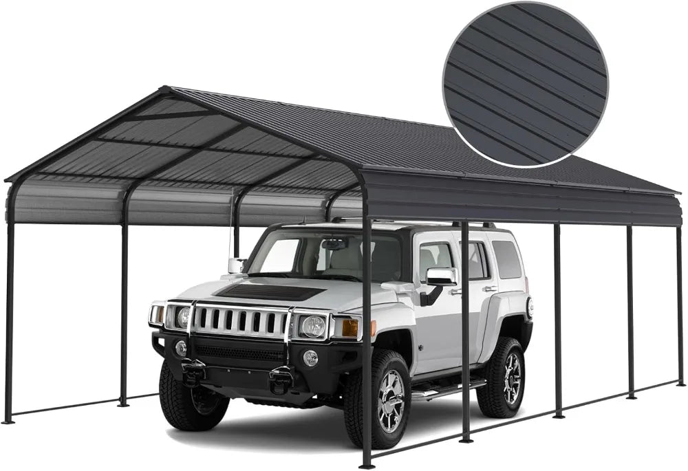 Heavy Duty Metal Carport With Rainproof Canopy Galvanized Roof