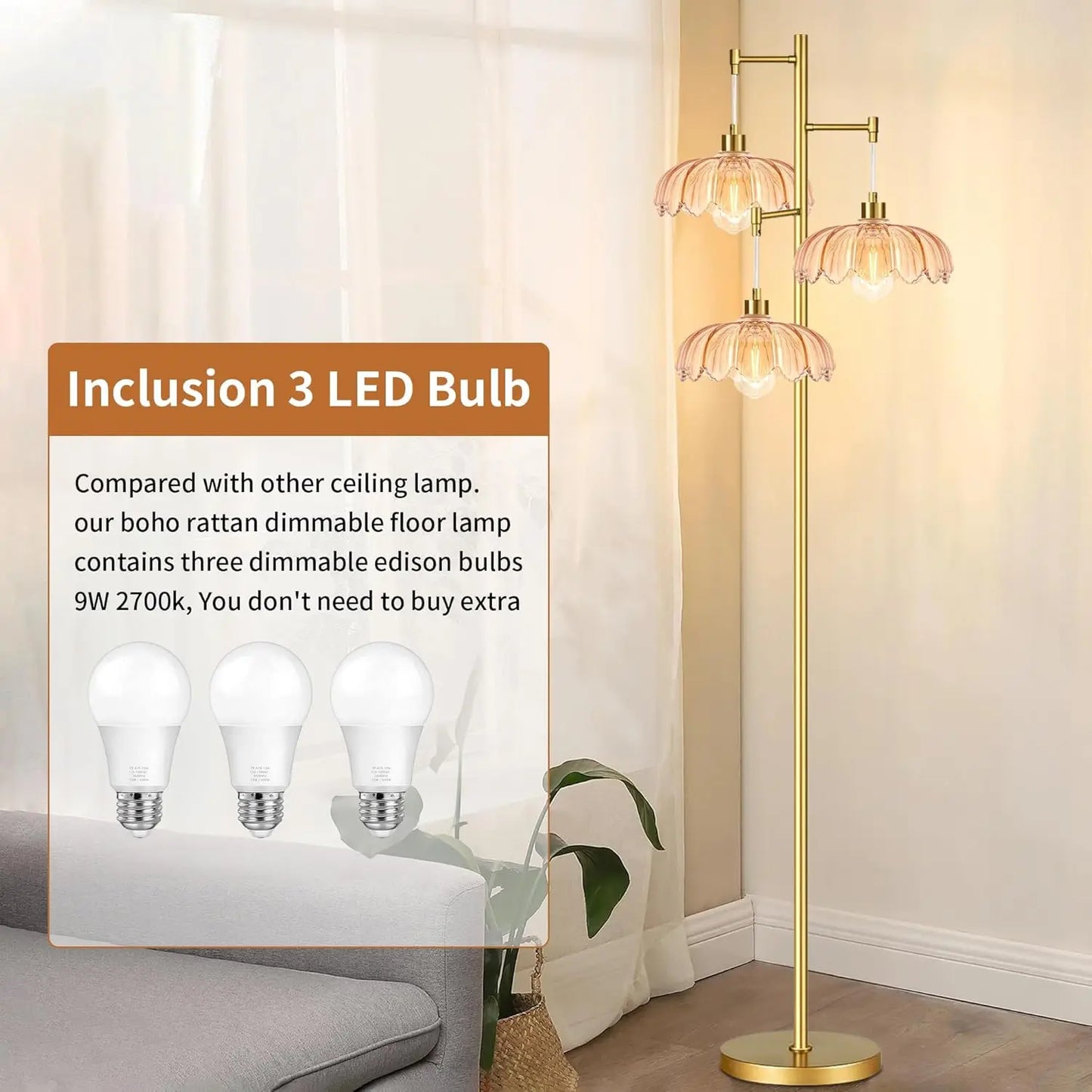 Modern Floor Lamp With Tree Design And Three Lights