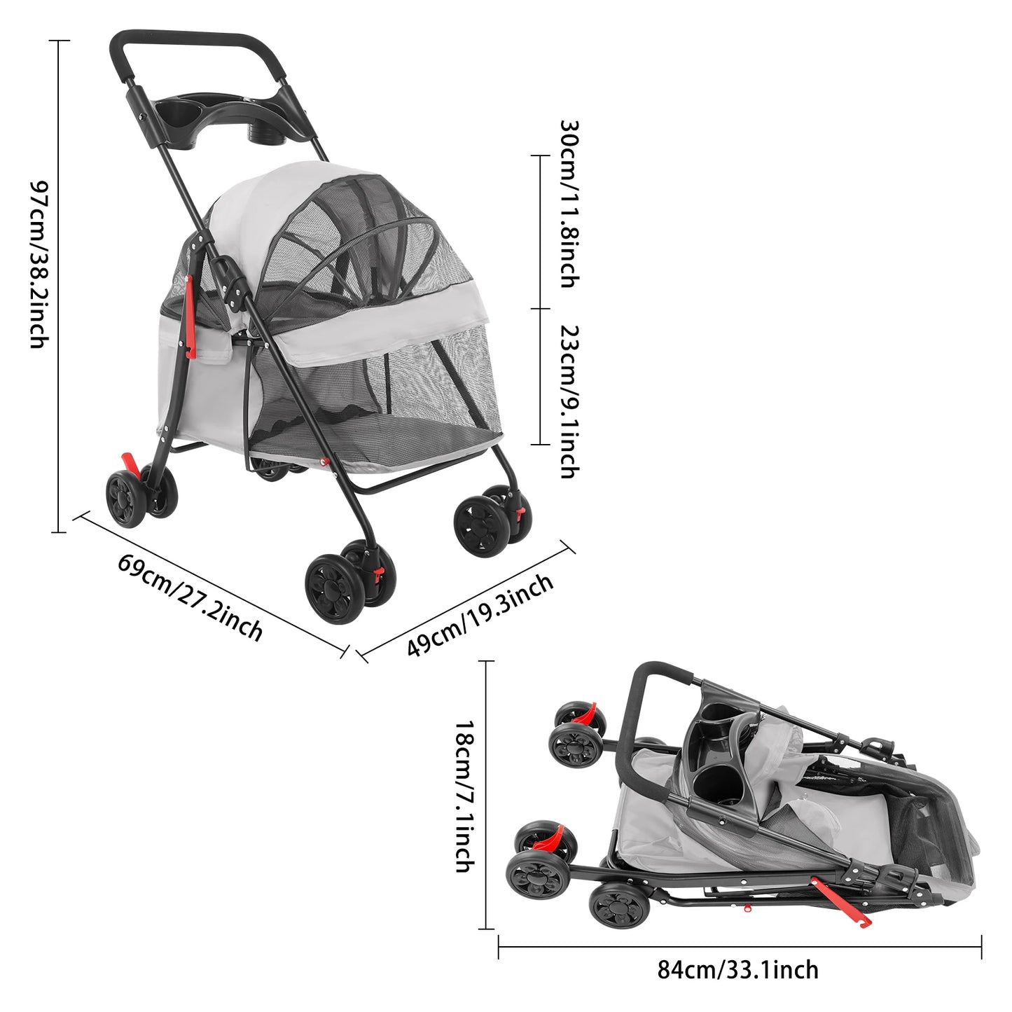 Foldable Lightweight Pet Cart For Dogs And Cats Outdoors