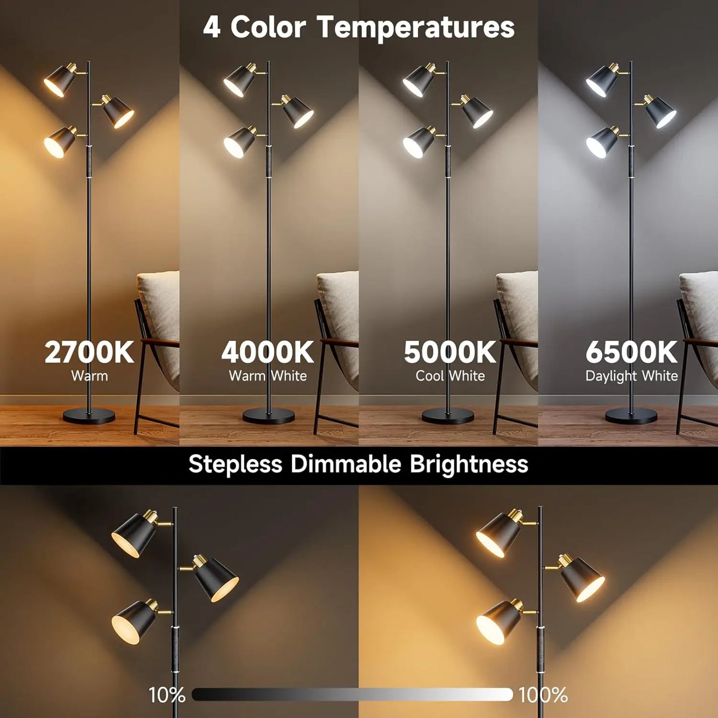 Modern LED Tree Floor Lamp With Remote Touch Control Dimmable