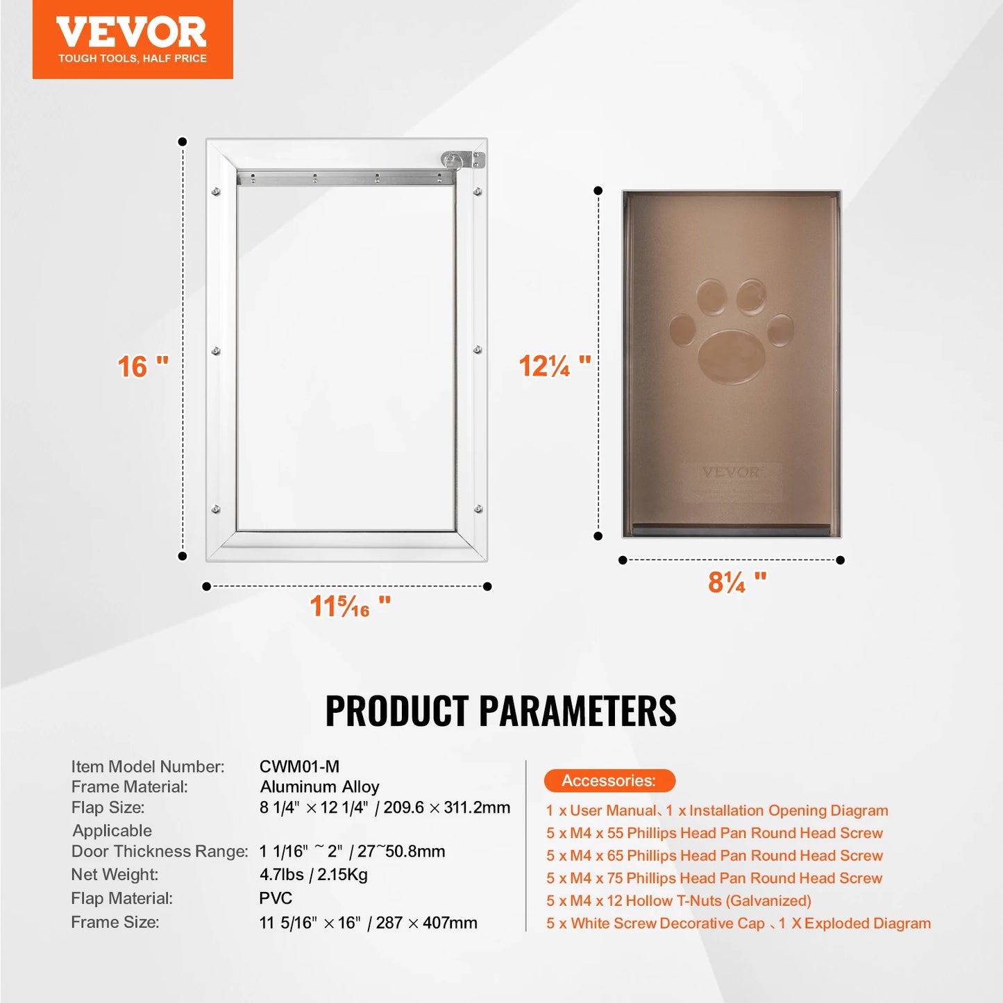 SucceBuy Pet Door With Aluminum Frame, Lock, And Flap System