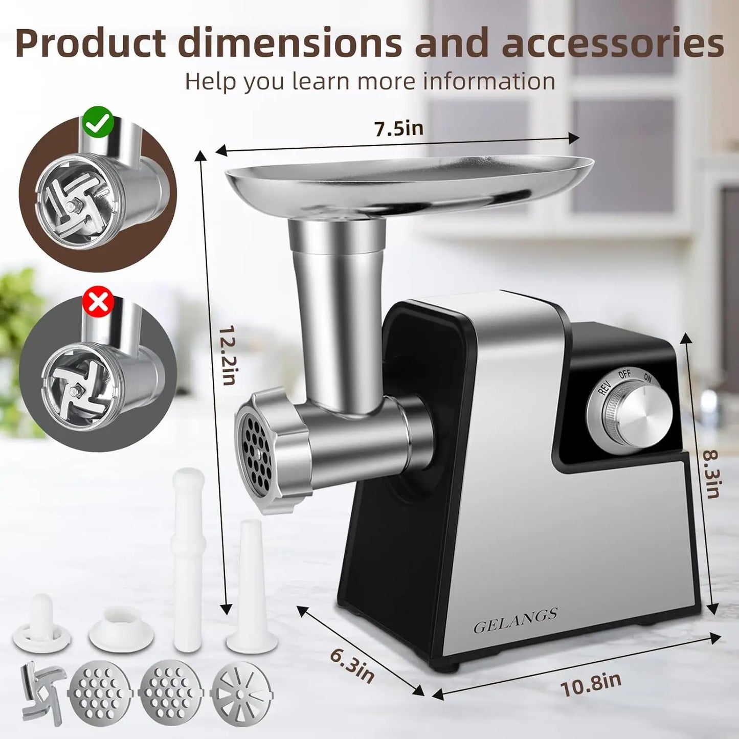 350W Electric Meat Grinder With Sausage Stuffer Tubes Kubbe Kit