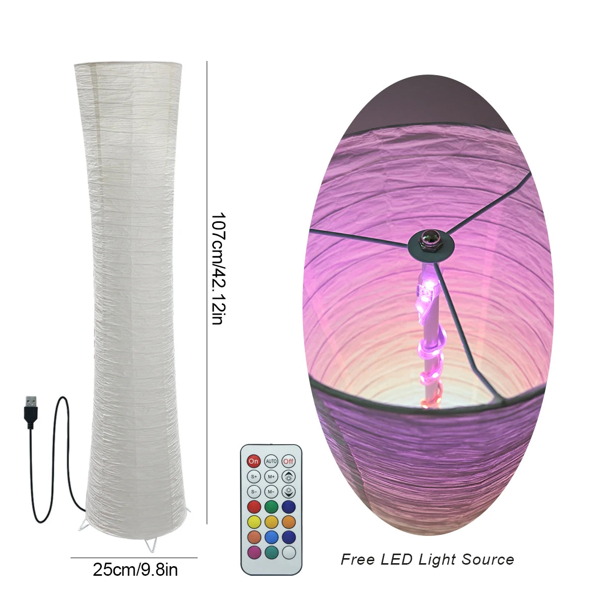 Paper Floor Lamp With RGB Color Changing LEDs And Remote