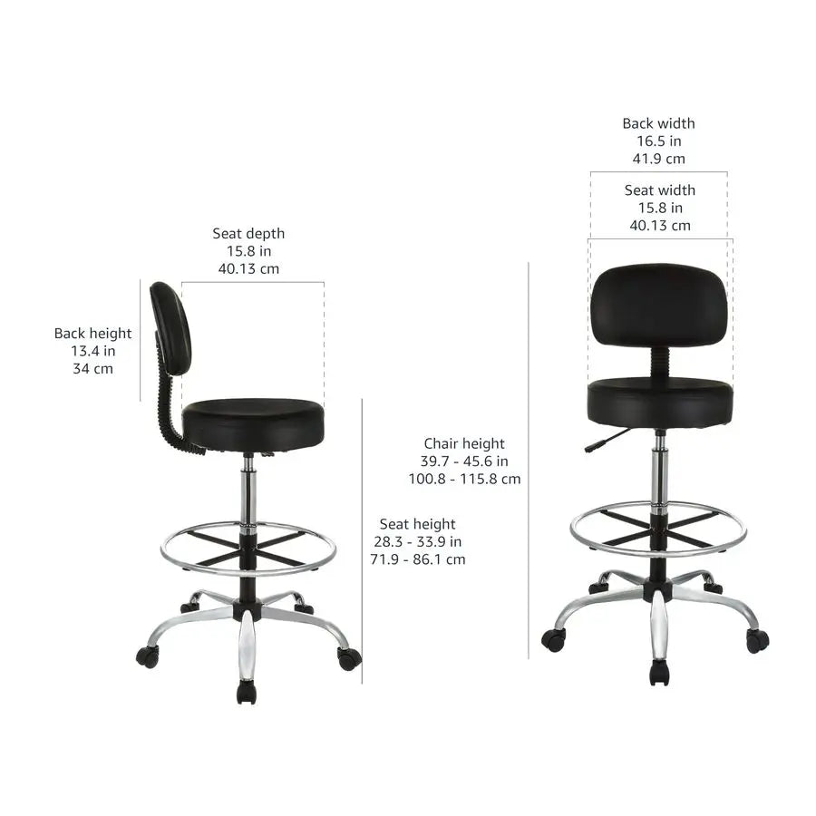 Adjustable Drafting Stool With Footrest And Wheels