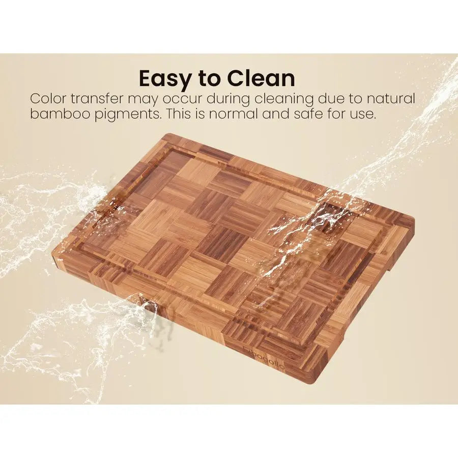 End Grain Bamboo Cutting Board Set With Juice Groove Holder