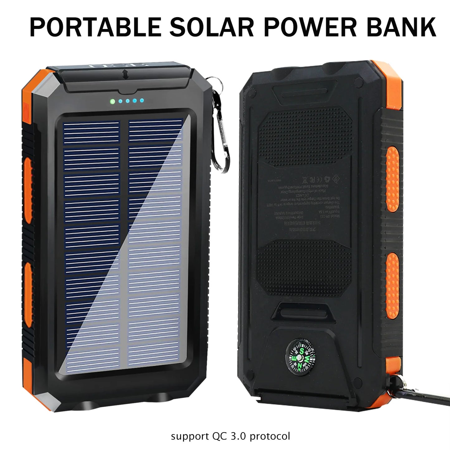 Solar Charger 20000mAh Waterproof Power Bank With LED Flashlight