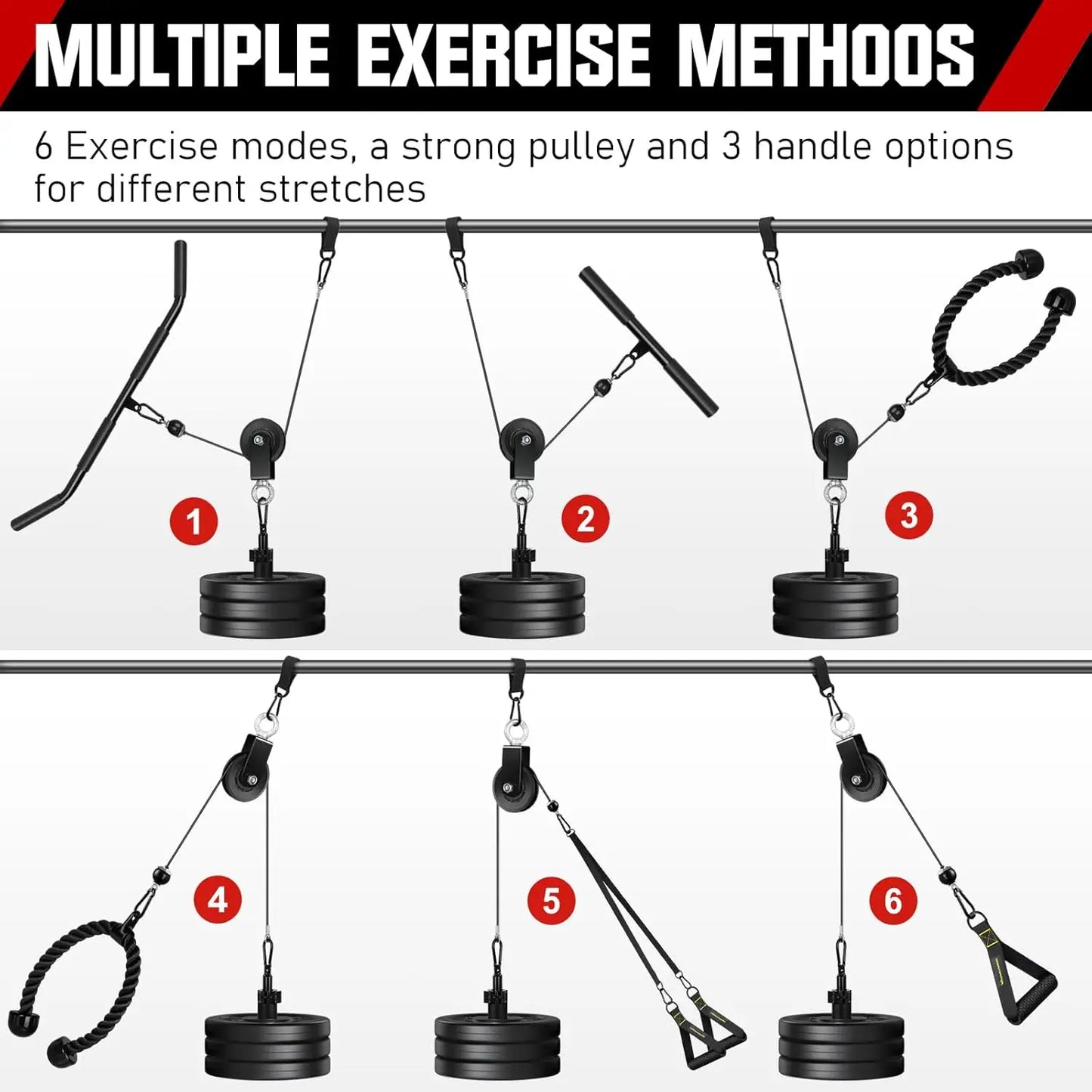 Pulley System, Weight Cable Pulley System for Home Gym,Cable Machine Attachment with 2 in 1 LAT Pull Down Bar,Tricep Rope