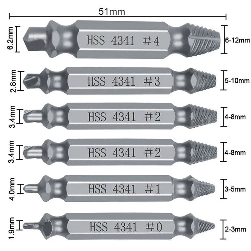 6-Piece Damaged Screw Extractor Set For Breakage Removal